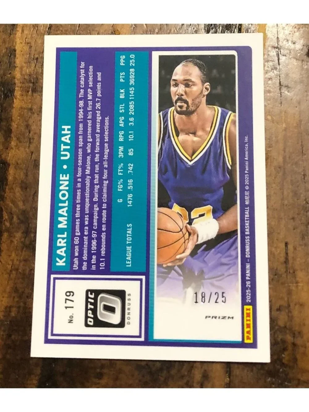 2025 Donruss Optic Karl Malone Neon Blue Velocity #179 SSP 18/25